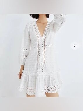 Veronica Beard DAEJA White Eyelet V-Neck Mini Dress⭐️
